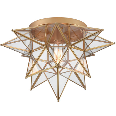 Brass Moravian Star Ceiling Light, 18-in, Transparent Glass