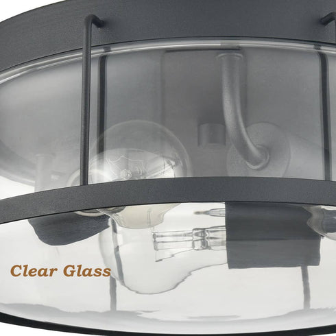 Industrial 3-Light Glass Flush Mount Ceiling Light,Matte Black Finish