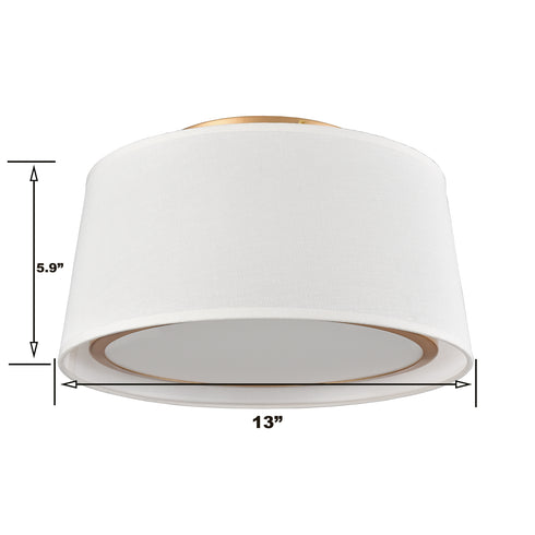 Gold Led Flush Mount Ceiling Light Drum White Fabric Shade 3000k-5500k,24W,1600LM