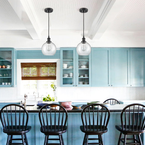 Modern Seeded Glass Globe Pendant Light Kitchen Island, Black