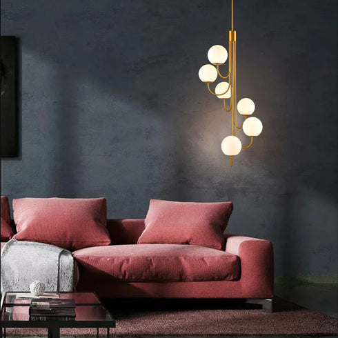 Modern Gold Chandelier Spiral Glass Globe Chandelier