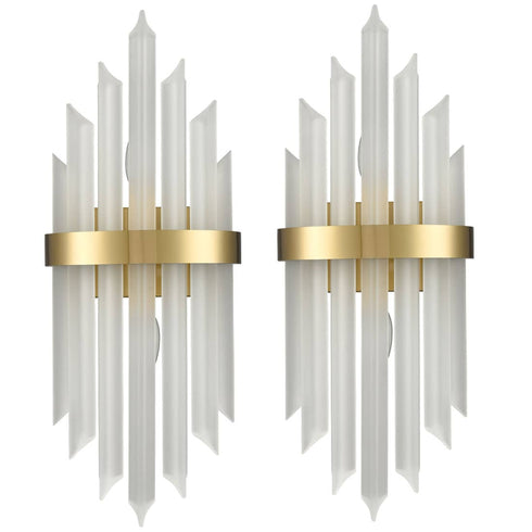 Modern Gold Wall Sconces Set of Two Wall Light with Crystal Frosted Glass