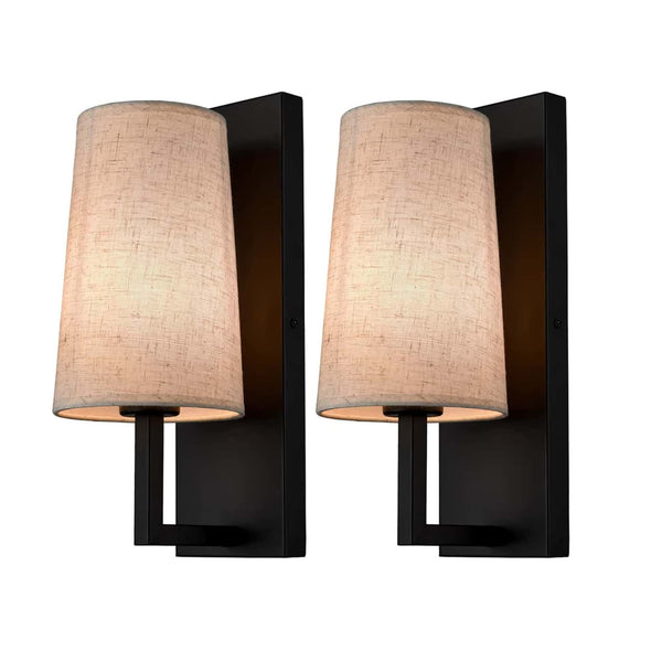 Black Wall Sconces Sets of Two Modern Fabric Shade Wall Lamps for Bedroom