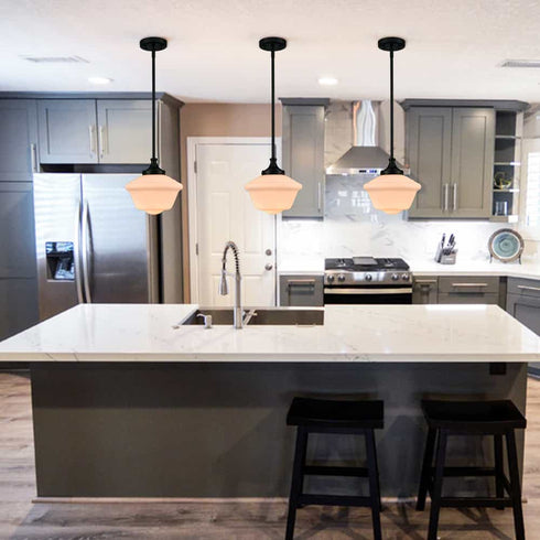 Black Schoolhouse Pendant Light Fixture with Milk Glass Shade
