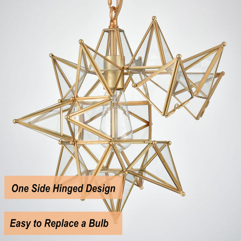 Modern Star Pendant Light Boho Gold Hanging Ceiling Light with Clear Glass