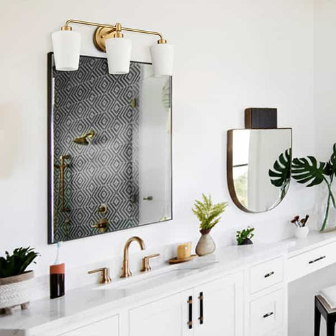Modern Gold Bathroom Light Fixture 3-Light Milk Glass Vanity Light