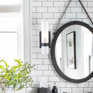 Black Vanity Light Bathroom Sconces Frosted Cylinder Glass