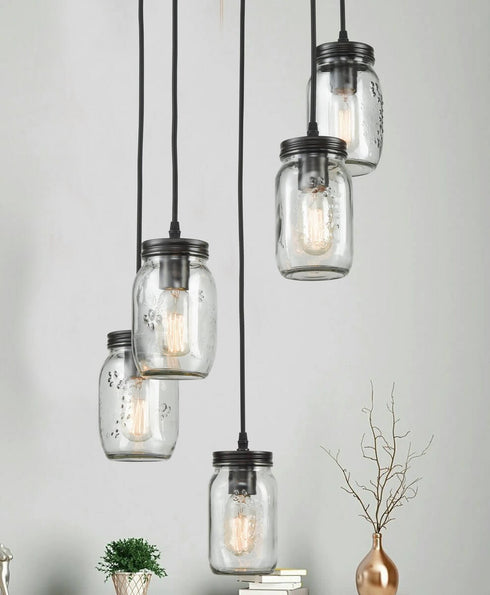 Piombino Mason Jar Glass Industrial Ceiling Lights for Kitchen Oil Rubbed Bronze