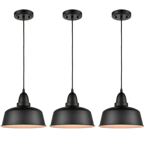 Matte Black Industrial Metal Pendant Lights 3 Pack Kitchen Island Lighting
