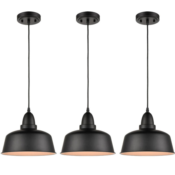 Matte Black Industrial Metal Pendant Lights 3 Pack Kitchen Island Lighting