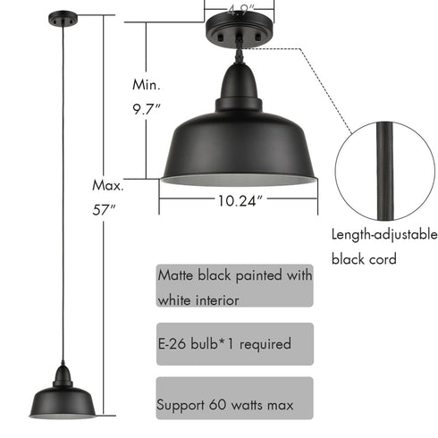 Matte Black Industrial Metal Pendant Lights Kitchen Island Lighting