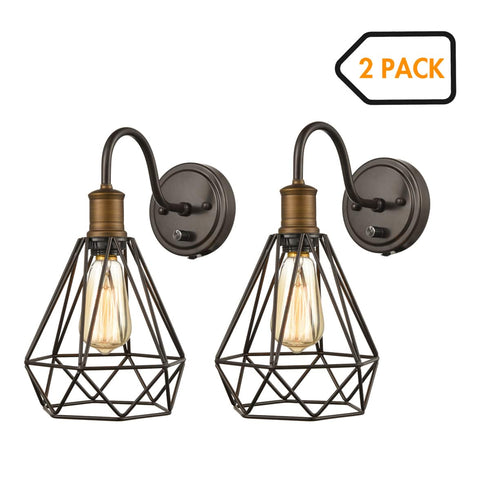 Metal Cage Goose-neck Plug-in Wall Sconce Set of 2