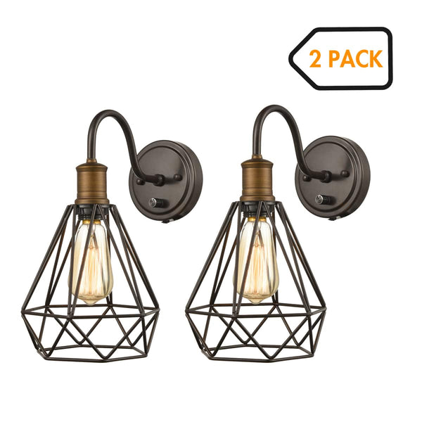 Metal Cage Goose-neck Plug-in Wall Sconce Set of 2