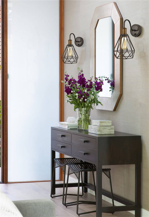 Metal Cage Goose-neck Plug-in Wall Sconce Set of 2