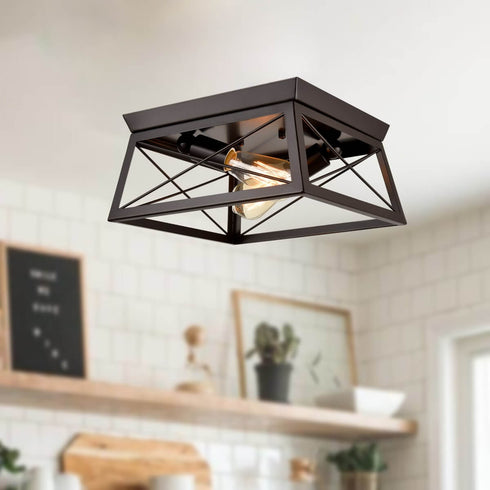 Metal Industrial Oil Rubbed Bronze Retangle Ceiling Light Flush Mount
