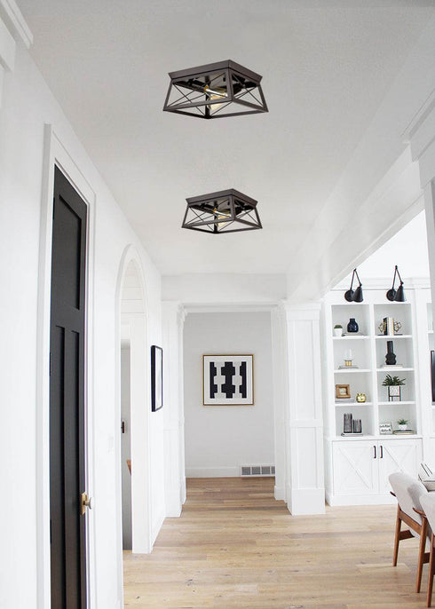 Metal Industrial Oil Rubbed Bronze Retangle Ceiling Light Flush Mount