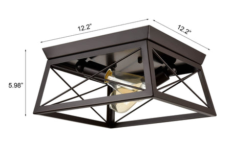 Metal Industrial Oil Rubbed Bronze Retangle Ceiling Light Flush Mount