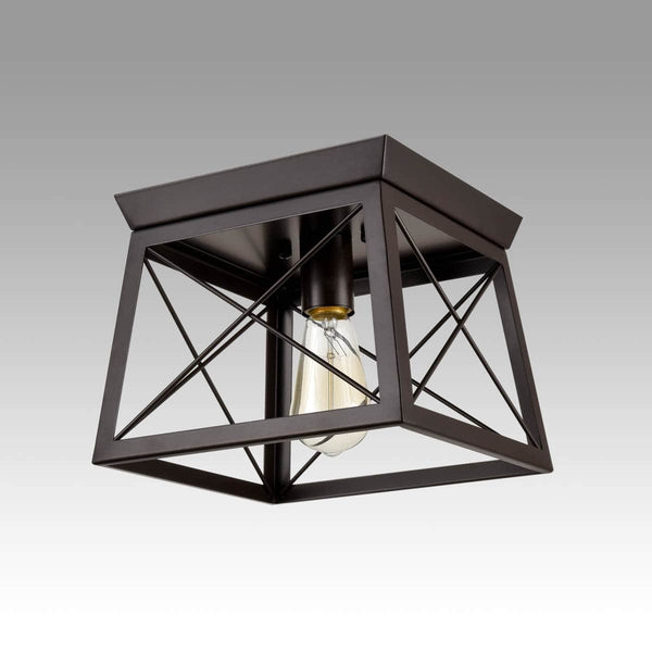 Metal Retro Industrial Oil Rubbed Bronze Retangle Flush Mount Ceiling Light