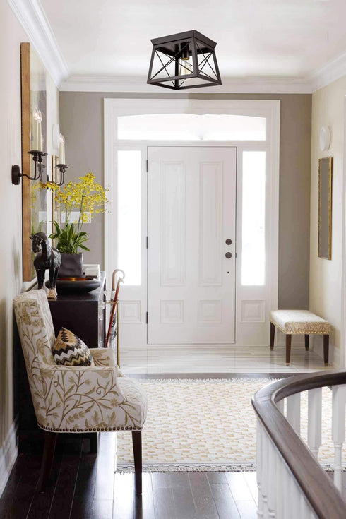 Metal Retro Industrial Oil Rubbed Bronze Retangle Flush Mount Ceiling Light