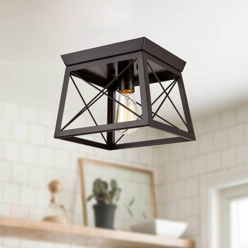 Metal Retro Industrial Oil Rubbed Bronze Retangle Flush Mount Ceiling Light