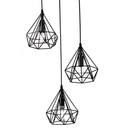 Fontanellato Metal Wire Diamond Three-Light Cluster Pendant Lighting