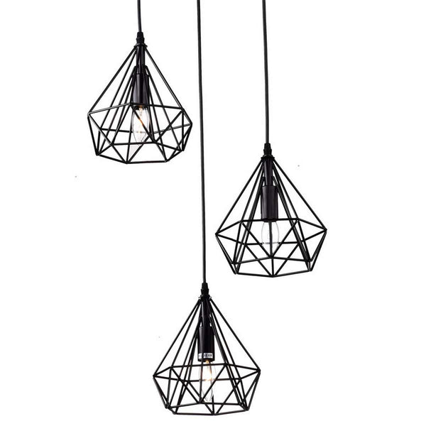 Fontanellato Metal Wire Diamond Three-Light Cluster Pendant Lighting