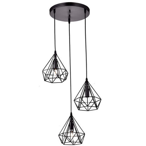 Fontanellato Metal Wire Diamond Three-Light Cluster Pendant Lighting