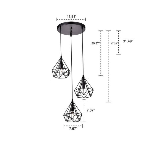 Fontanellato Metal Wire Diamond Three-Light Cluster Pendant Lighting