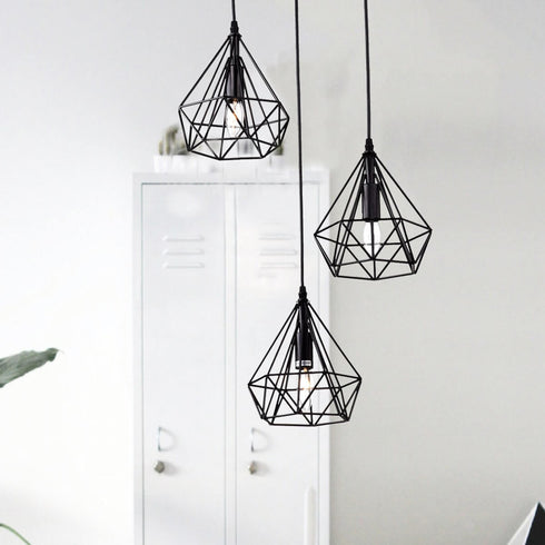 Fontanellato Metal Wire Diamond Three-Light Cluster Pendant Lighting