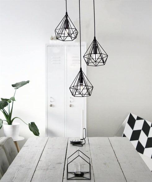 Fontanellato Metal Wire Diamond Three-Light Cluster Pendant Lighting