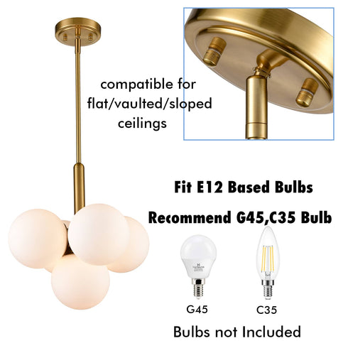 Mid-Century 5 Light Gold Kitchen Island Pendant Lighting