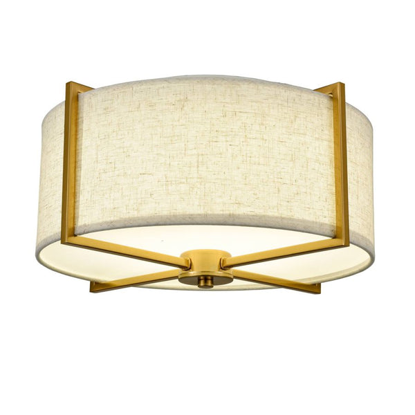 Trani Mid Century Fabric Drum Shade Gold Flush Mount Ceiling Light