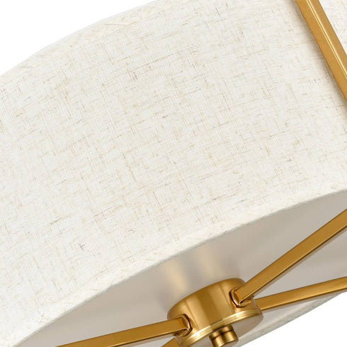 Trani Mid Century Fabric Drum Shade Gold Flush Mount Ceiling Light