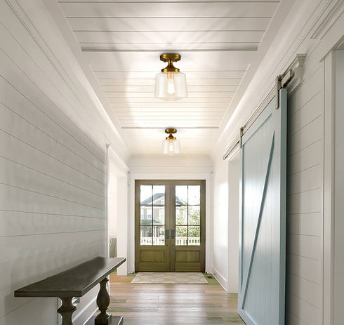 Mid Century Glass Semi Flush Mount Ceiling Light