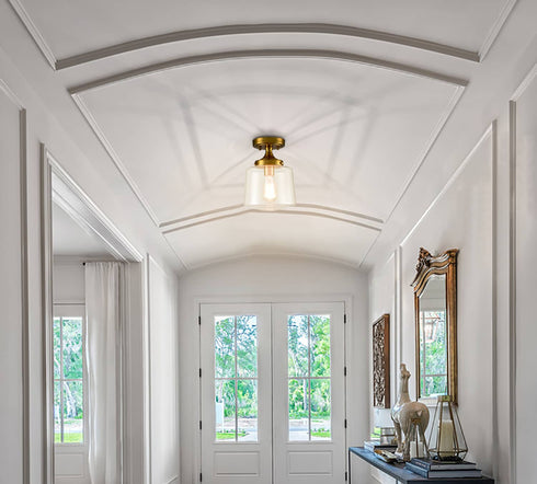 Mid Century Glass Semi Flush Mount Ceiling Light