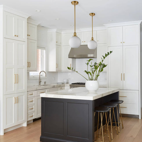 Milk Glass Globe Gold Pendant Light for Kitchen Rod-Hung