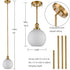 Milk Glass Globe Gold Pendant Light for Kitchen Rod-Hung