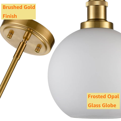 Milk Glass Globe Gold Pendant Light for Kitchen Rod-Hung