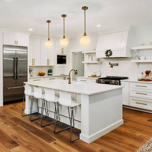 Milk Glass Globe Gold Pendant Light for Kitchen Rod-Hung