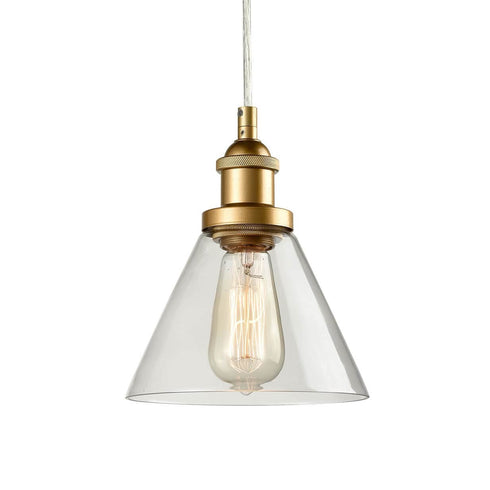 Anzio Industrial Mini Glass Pendant Lights Brass Finish Cone Shape
