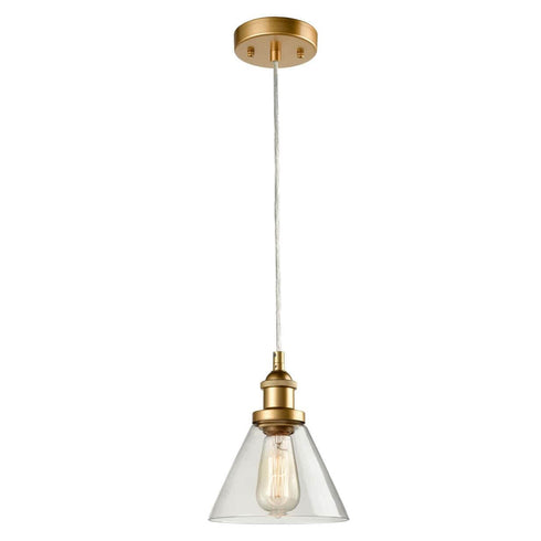 Anzio Industrial Mini Glass Pendant Lights Brass Finish Cone Shape