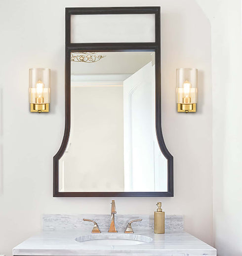 Modern 1-Light Wall Sconces Brass Wall Light with Clear Glass Shade