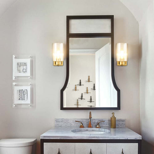 Modern 1-Light Wall Sconces Brass Wall Light with Clear Glass Shade