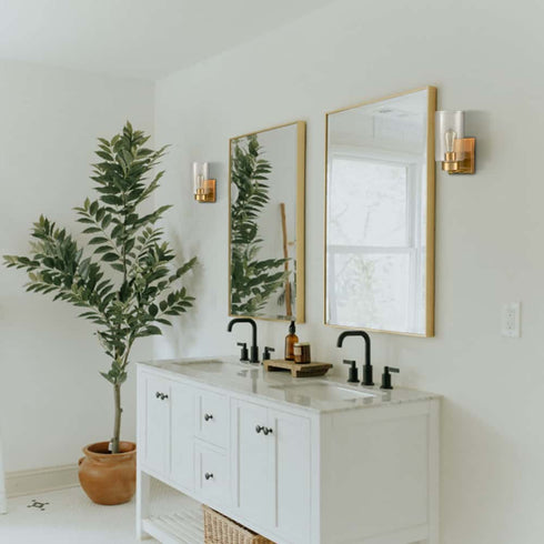 Modern 1-Light Wall Sconces Brass Wall Light with Clear Glass Shade