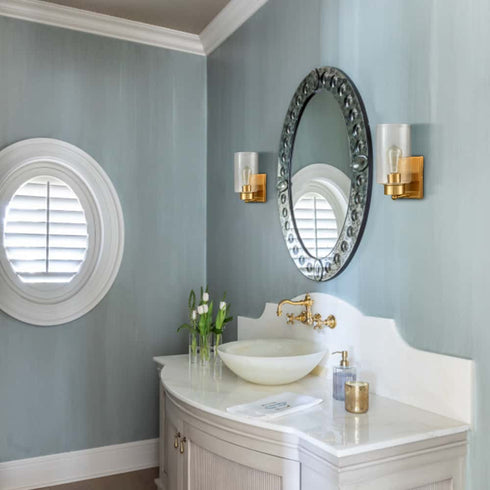 Modern 1-Light Wall Sconces Brass Wall Light with Clear Glass Shade