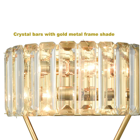 Modern 2-Light Gold Metal Wall Light Fixture with Crystal Wall Sconce for Bathroom Living Room Mid Century Light Fixture
