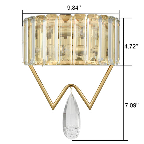Modern 2-Light Gold Metal Wall Light Fixture with Crystal Wall Sconce for Bathroom Living Room Mid Century Light Fixture