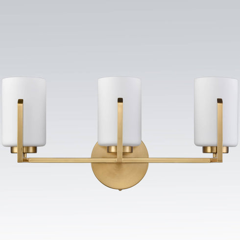 Modern 3-Light Gold Bathroom Vanity Lights with Opal Cylinders