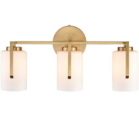 Modern 3-Light Gold Bathroom Vanity Lights with Opal Cylinders
