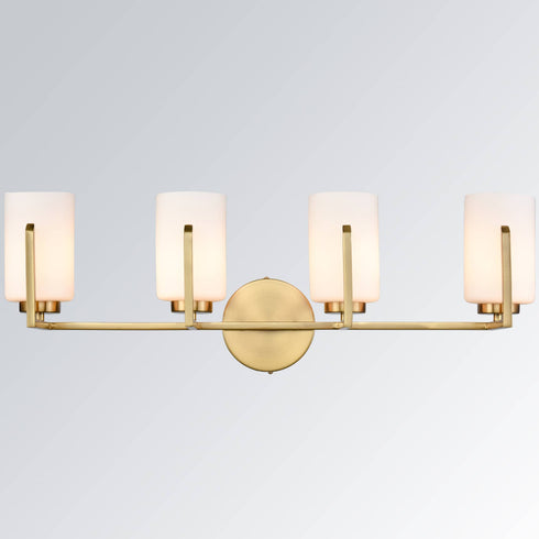 Modern 4-Light Gold Vanity Light Bathroom with Opal Cylinders